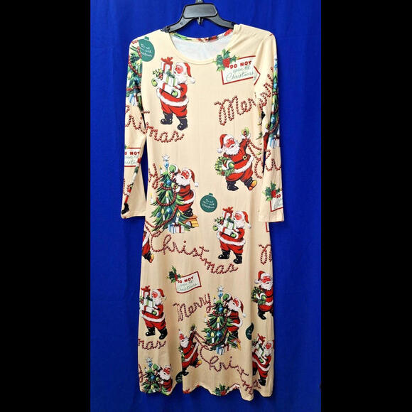 New Holiday Dress Maxi Cotton Stretch Retro Festive, Size Large **So Cute** - Picture 5 of 8